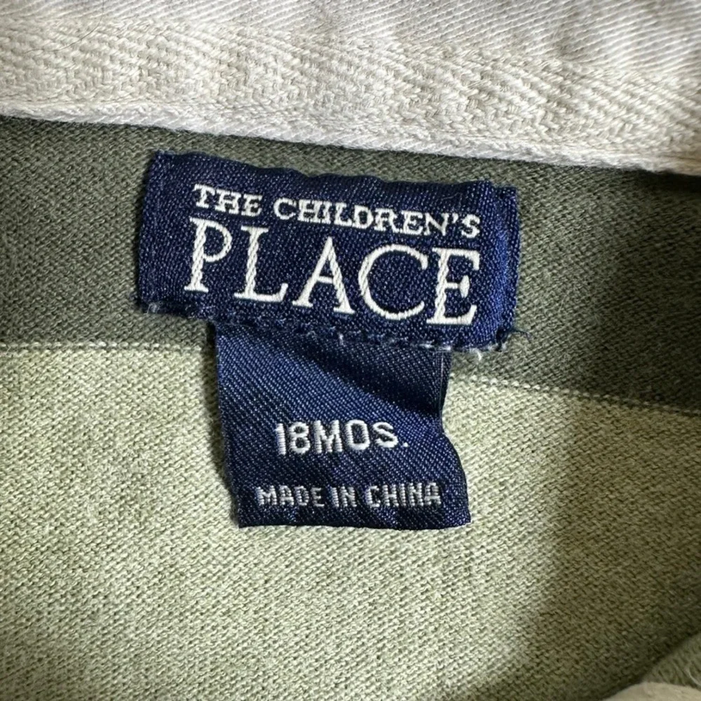 The Childrens Place Boys Green Striped Rugby Shirt Long Sleeve 18 Months